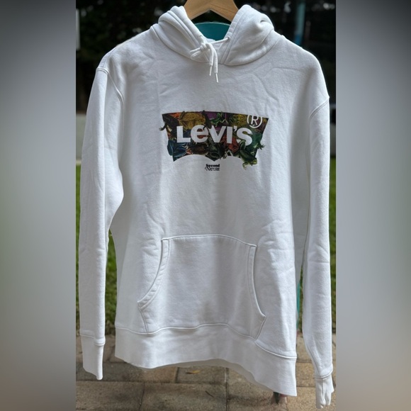 Levi’s Hoodie L White Frog Graphic “Second Nature” Collab Super Clean - Picture 1 of 8